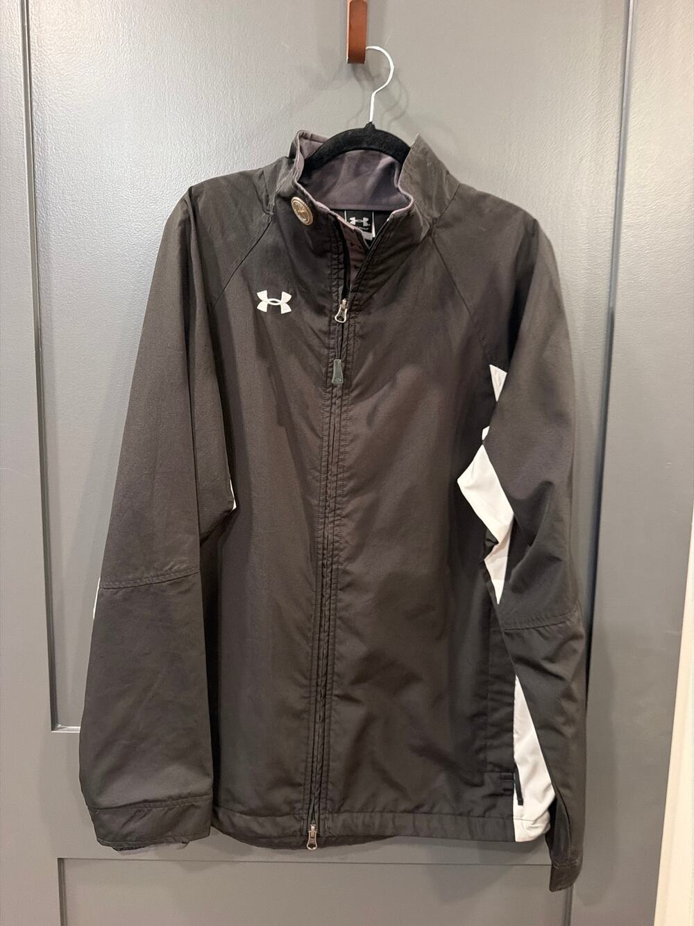UNDER ARMOUR Performance Mens Sz L Windbreaker Jacket Black/White Polyester